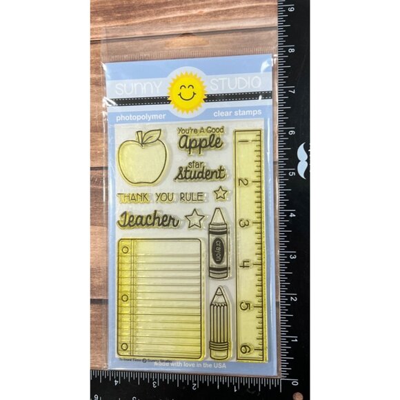 Sunny Studio Clear Stamps SSCL-113 School Time apple ruler crayon - Picture 3 of 3